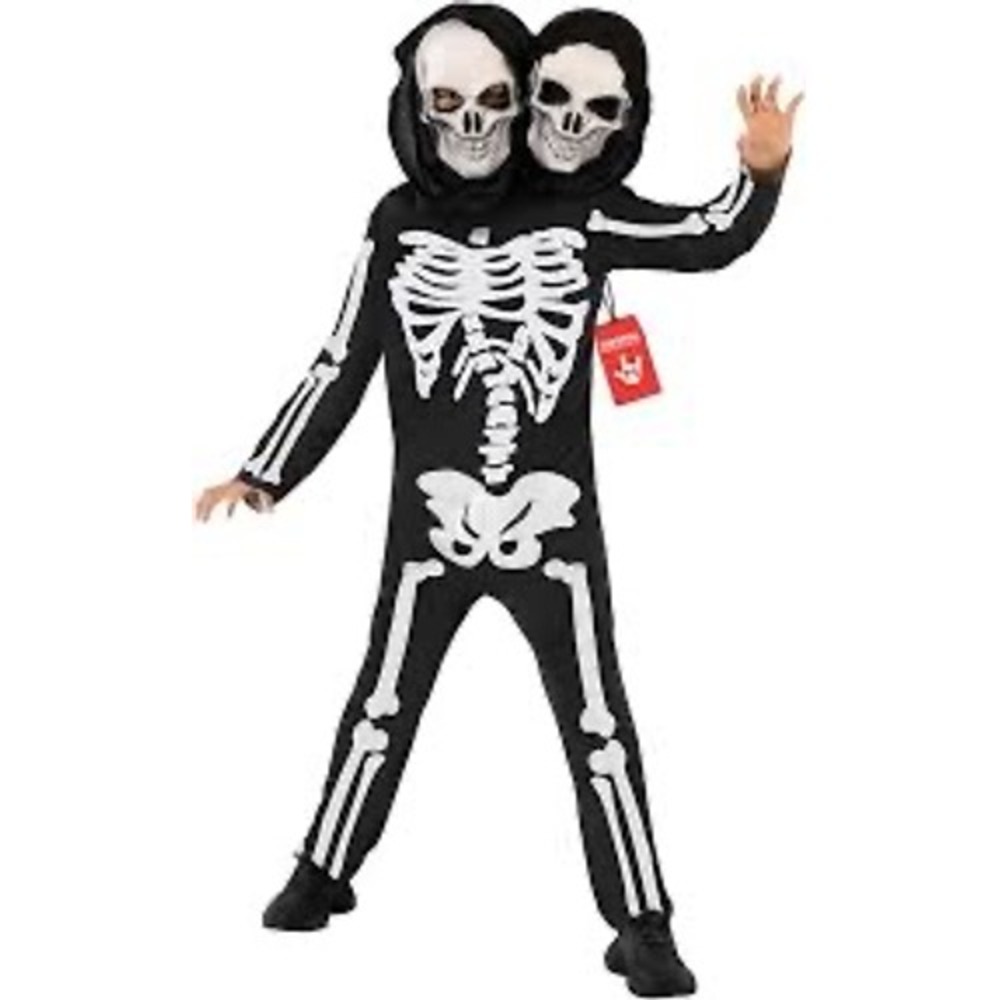 Morph Costumes Two Headed Skeleton Kids Halloween Costume Jumpsuit Mask Size M